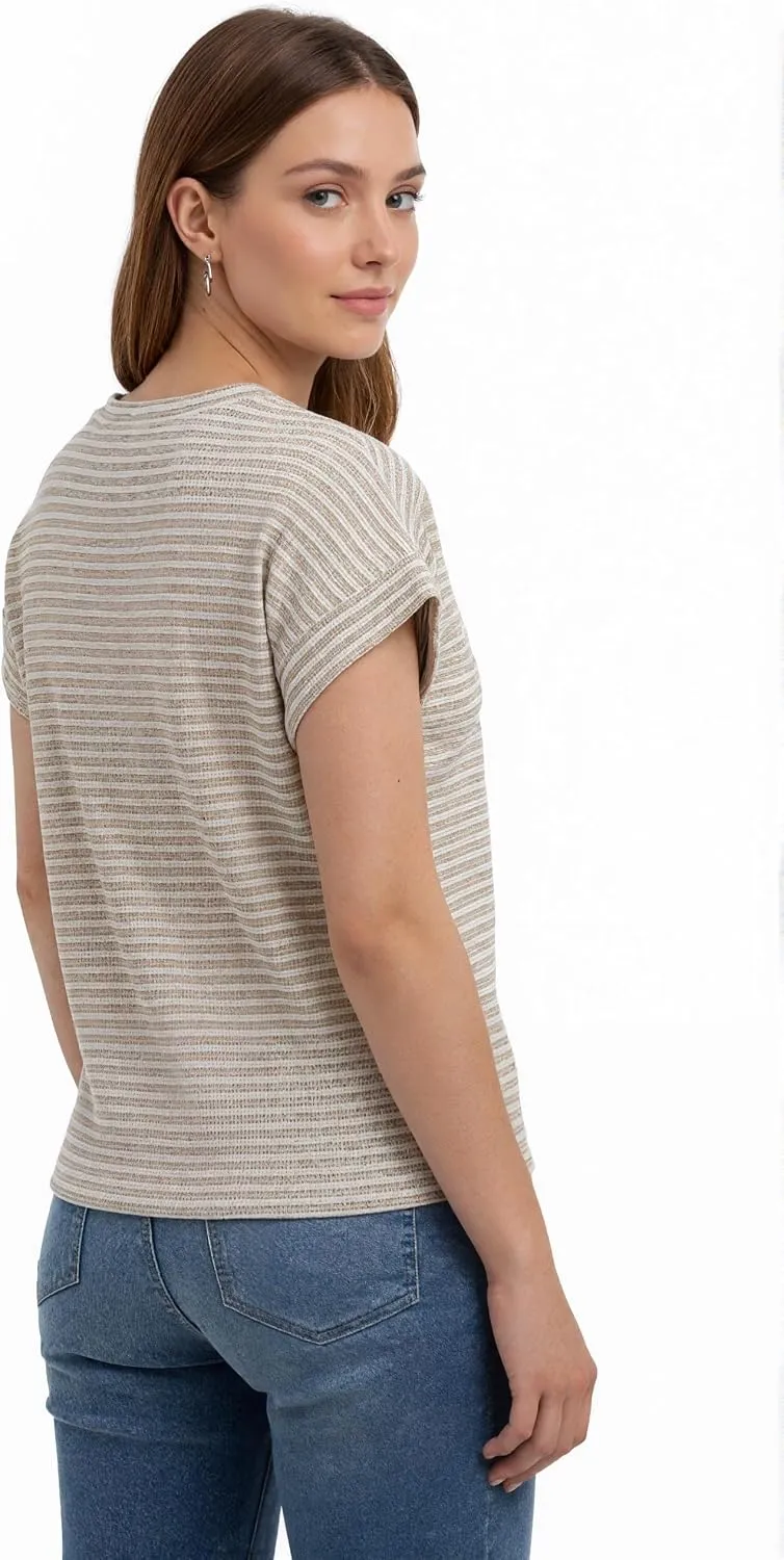 Waffle Knit Crew Neck Tee — Cream-white — view 4