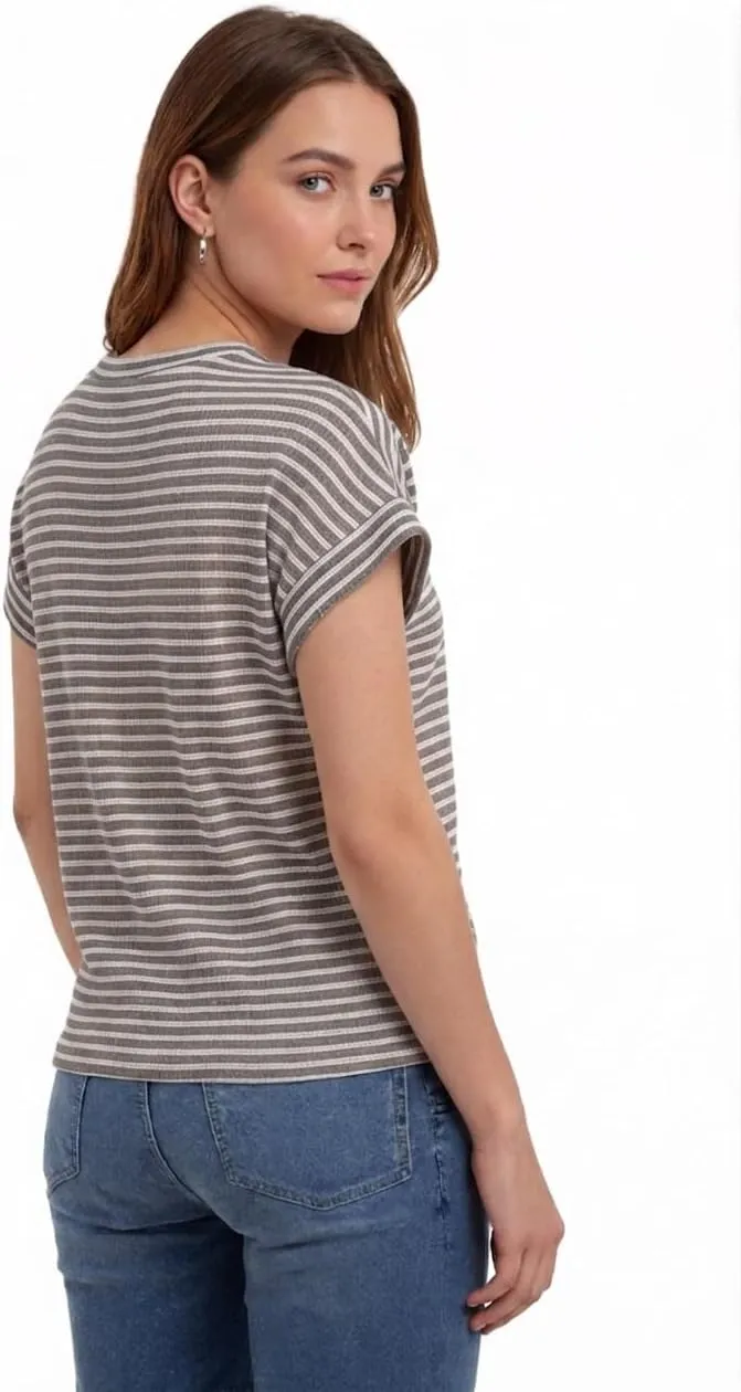 Waffle Knit Crew Neck Tee — Coffee-white — view 3