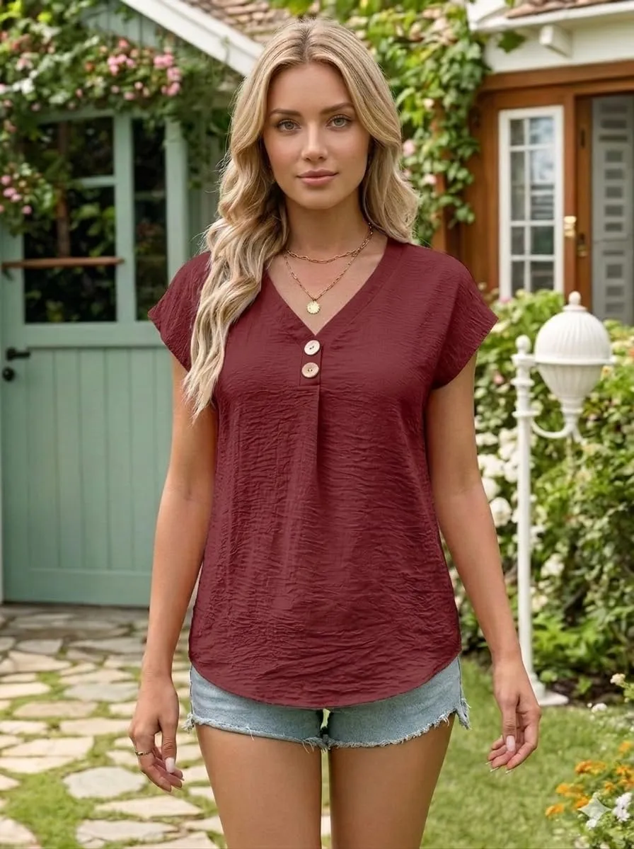 V-Neck Cap Sleeve Blouse — Fireberry — view 2