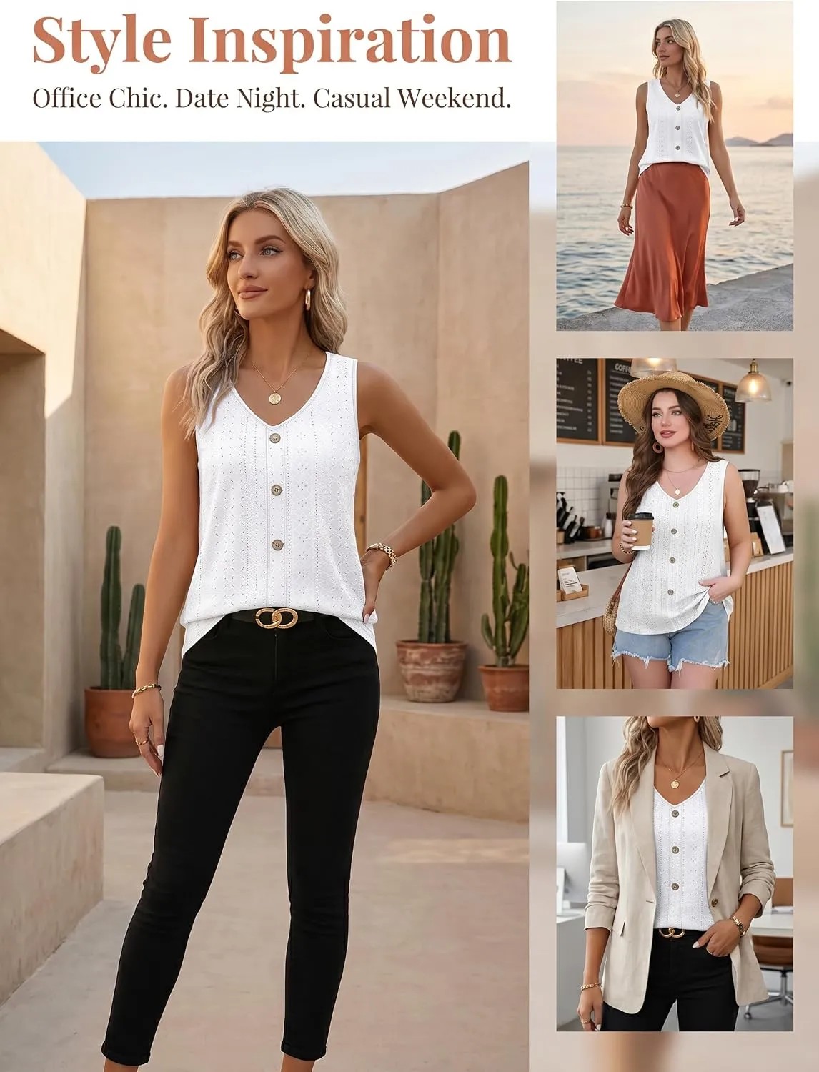 Eyelet V-Neck Tank Top — view 5