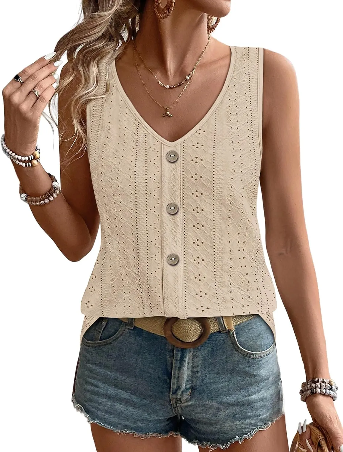 Eyelet V-Neck Tank Top