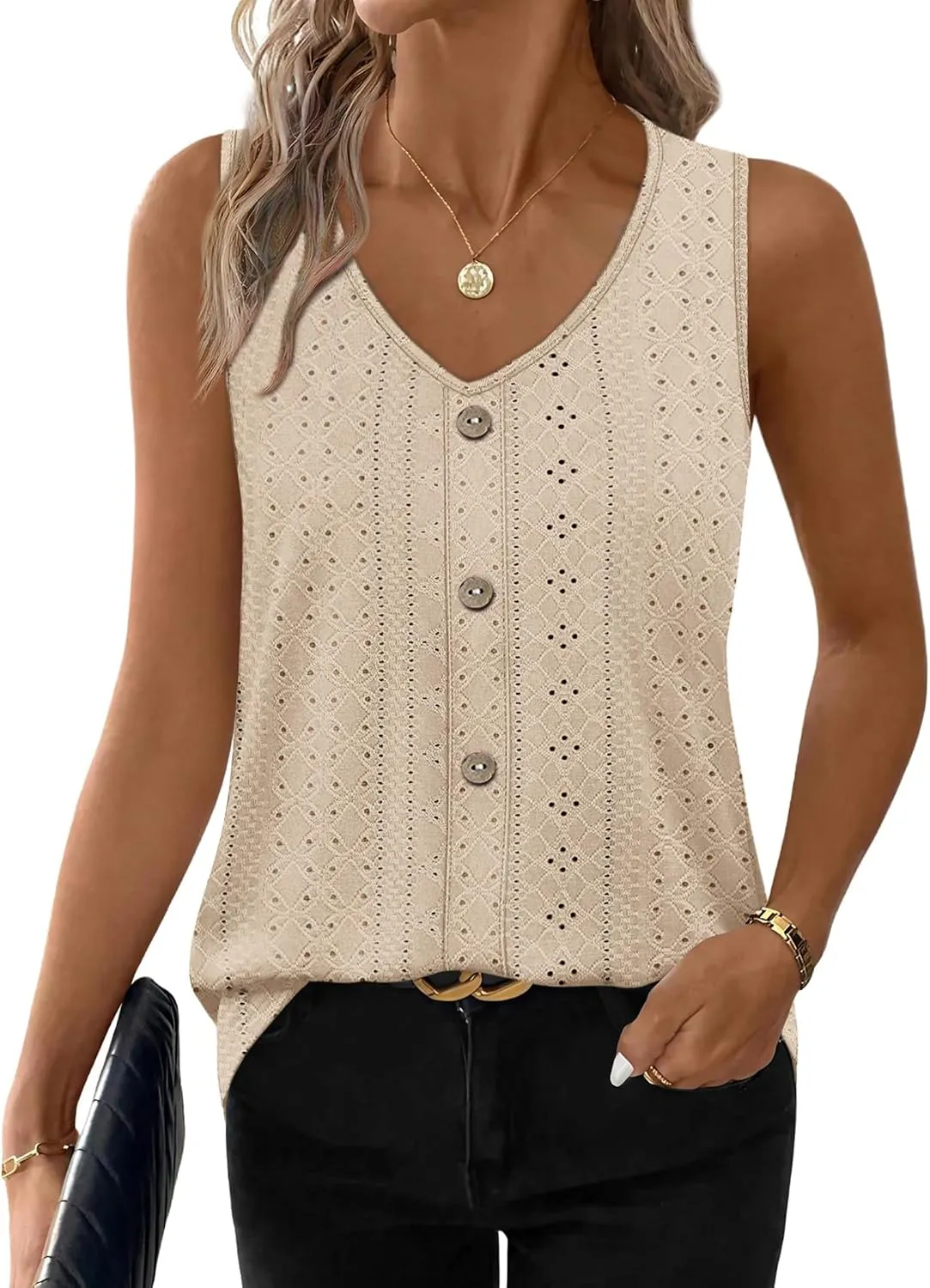 Eyelet V-Neck Tank Top — view 2