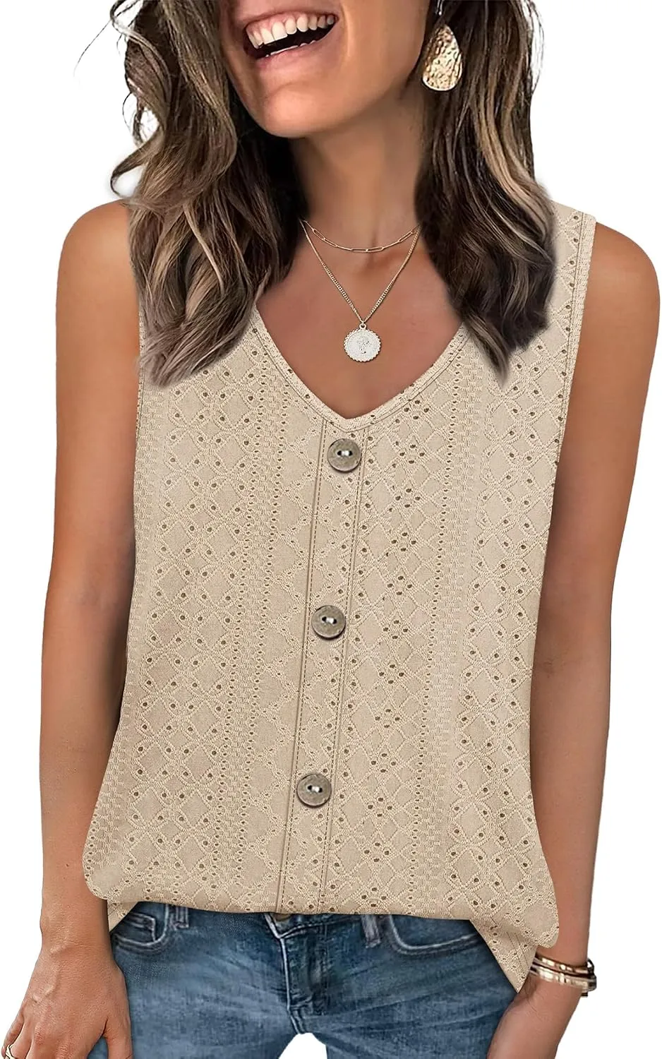 Eyelet V-Neck Tank Top — view 3